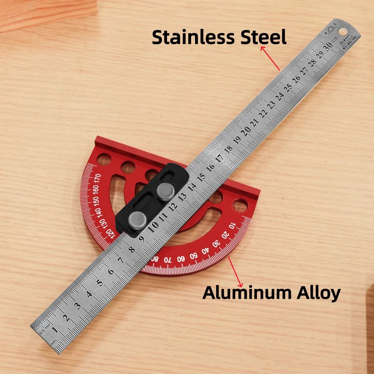 Precizni kutomjer od aluminija 180 stupnjeva i marker