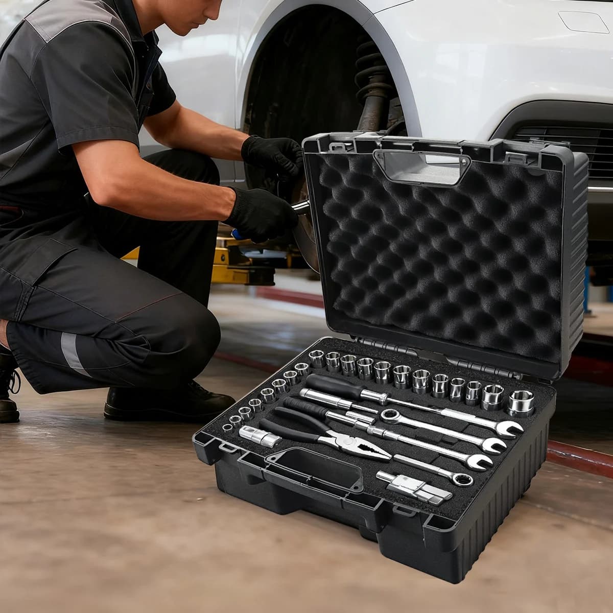 Plastična prijenosna kutija za alat za popravak automobila s spužvom